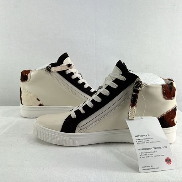 Aqua College Guliette Lace-Up Zip Sneakers- Cow Print Leather- Size 8 - NIB - Picture 4 of 7